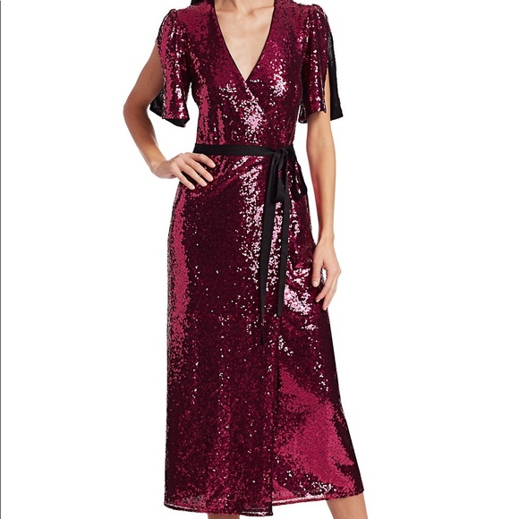 🥳HP🥳ML Monique Lhuillier-Sequin Wrap Midi💥Sz 6 - Picture 1 of 13